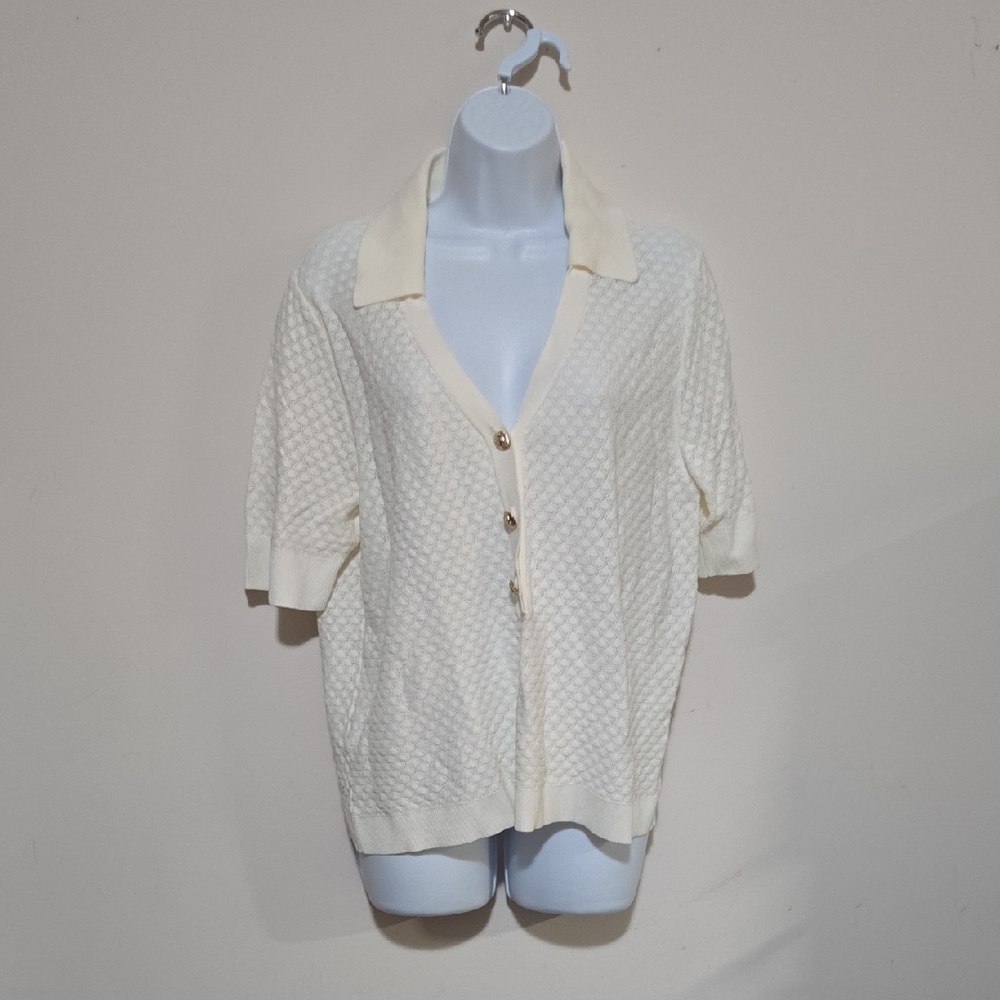 Ann Taylor Cream Knit Cardigan with Collar